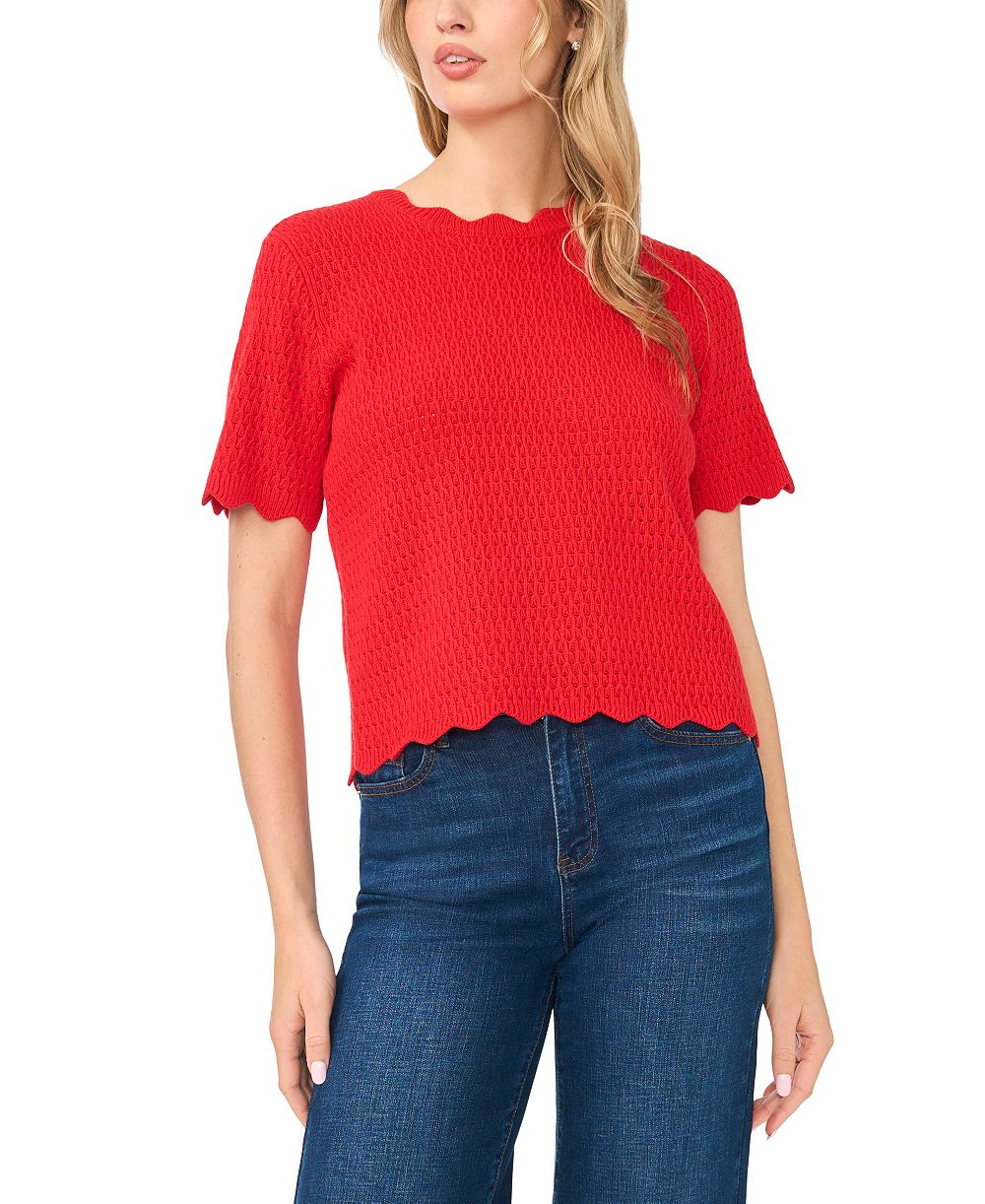 CeCe Women's Pointelle Short-Sleeve Crewneck Top
