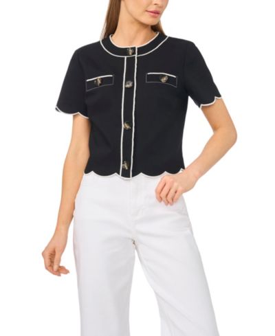 CeCe Women's Short-Sleeve Contrast Scallop Jacket