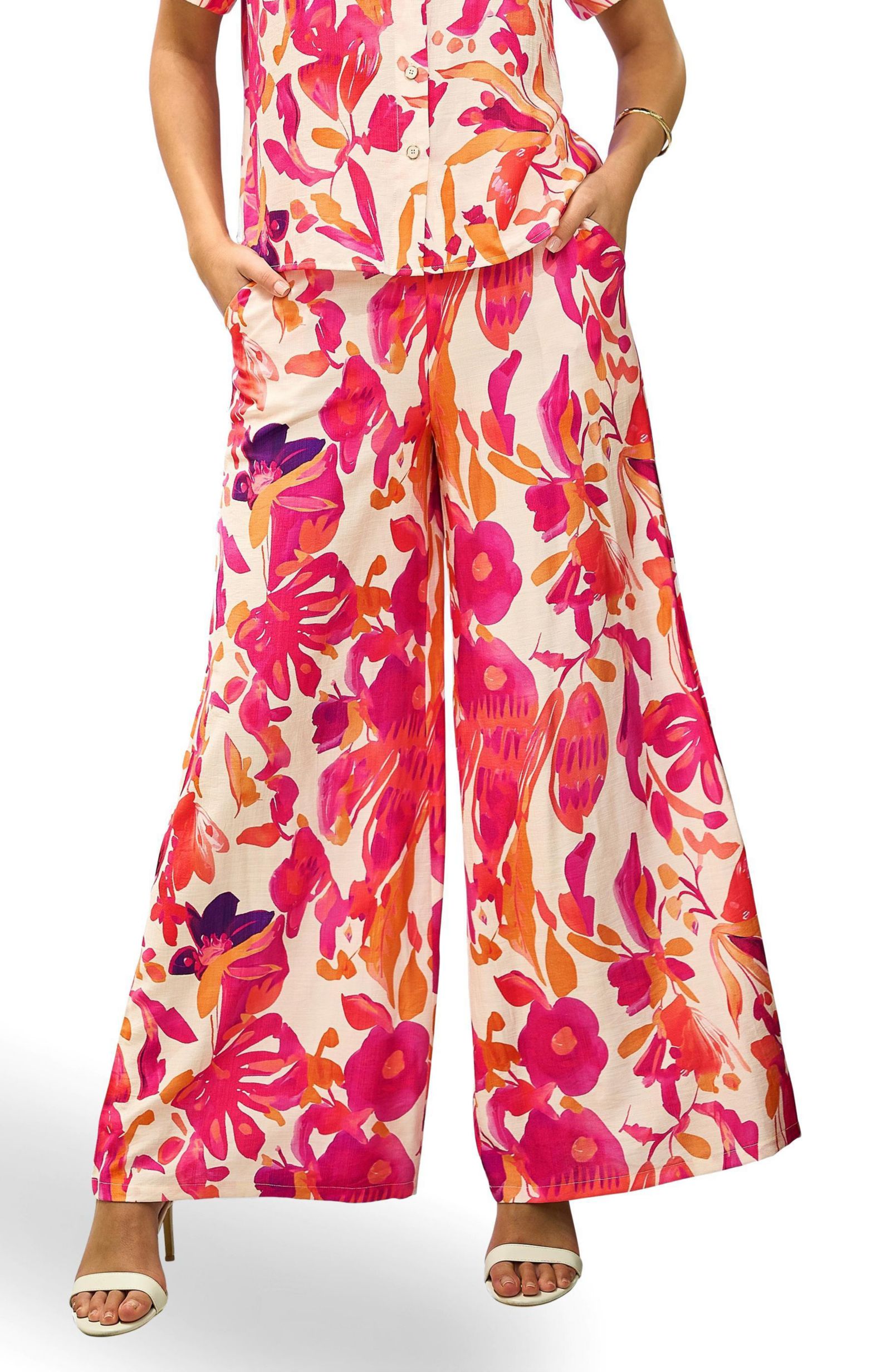Yumi Women's Abstract Floral Wide Leg Trousers