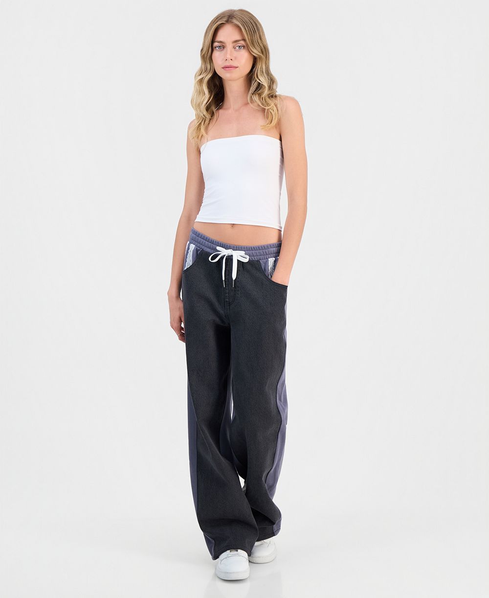 FVR DRM Juniors' Hybrid Denim Wide Leg Sweatpants