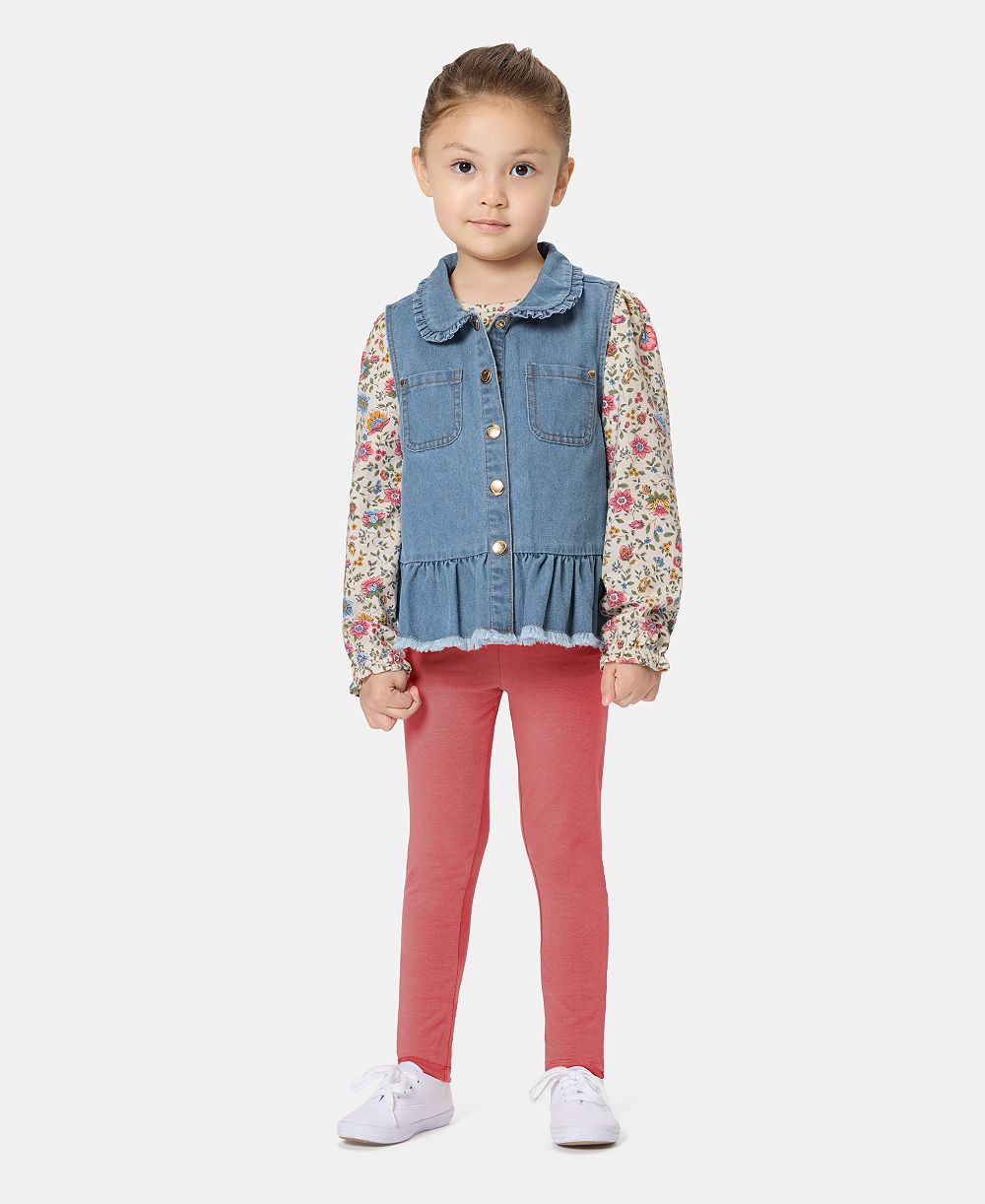 Детский набор Kids Headquarters 3-Piece: джинсовый жилет, топ с длинным рукавом и леггинсы