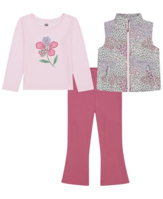 Kids Headquarters Toddler & Girls' 4-6x Flare-Leg Long-Sleeve Puff-Glitter Vest, T-Shirt and Leggings, 3-Piece Set