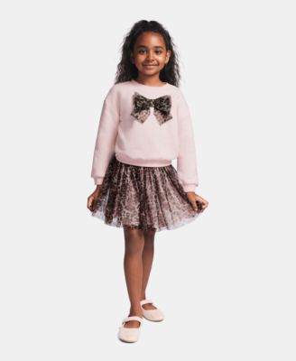 Kids Headquarters Toddler Girls' 2T-5T Sweatshirt and Leopard Print Skirt, 2-Piece Set