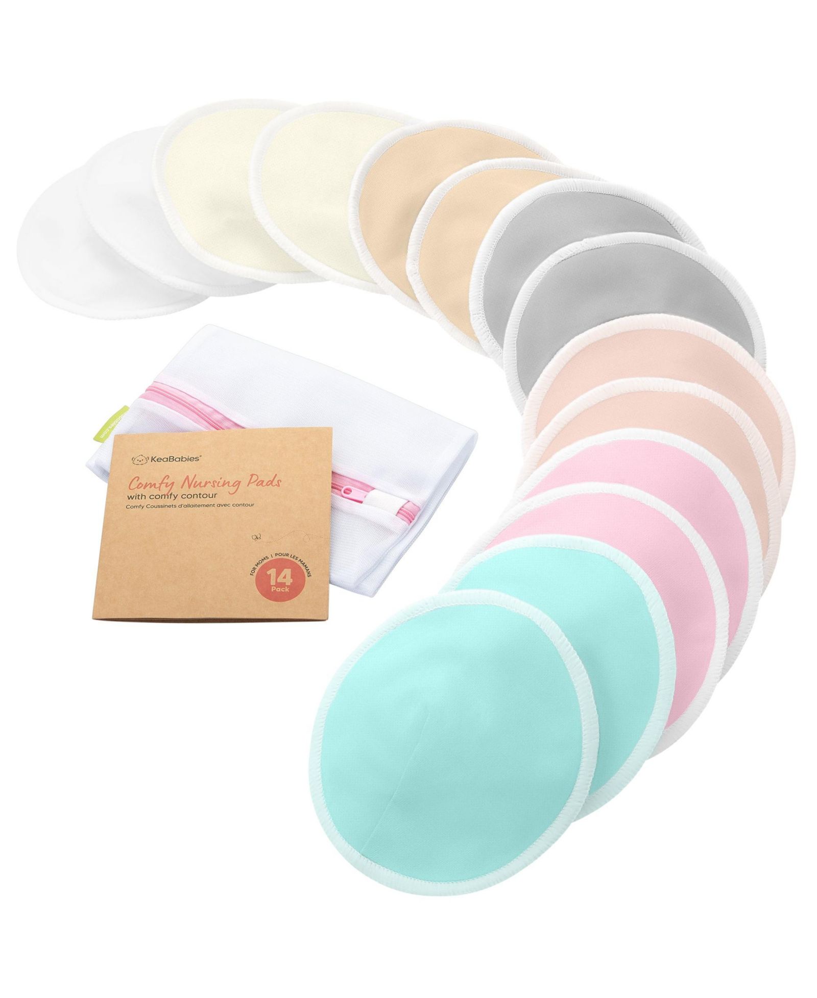 Набор многоразовых впитывающих дисков KeaBabies 14pk Organic Nursing Pads + Wash Bag
