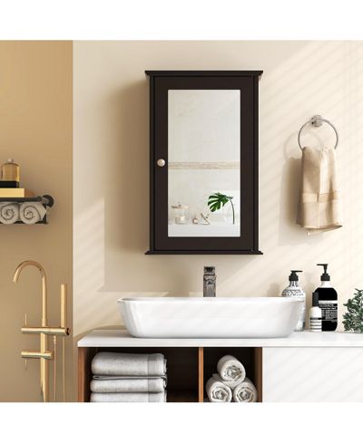 sumyeg Bathroom Wall Cabinet with Single Mirror Door Storage Organizer