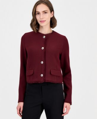 Emme Marella Women's Emmfilm Textured Stretch-Knit Fringe-Trim Jacket