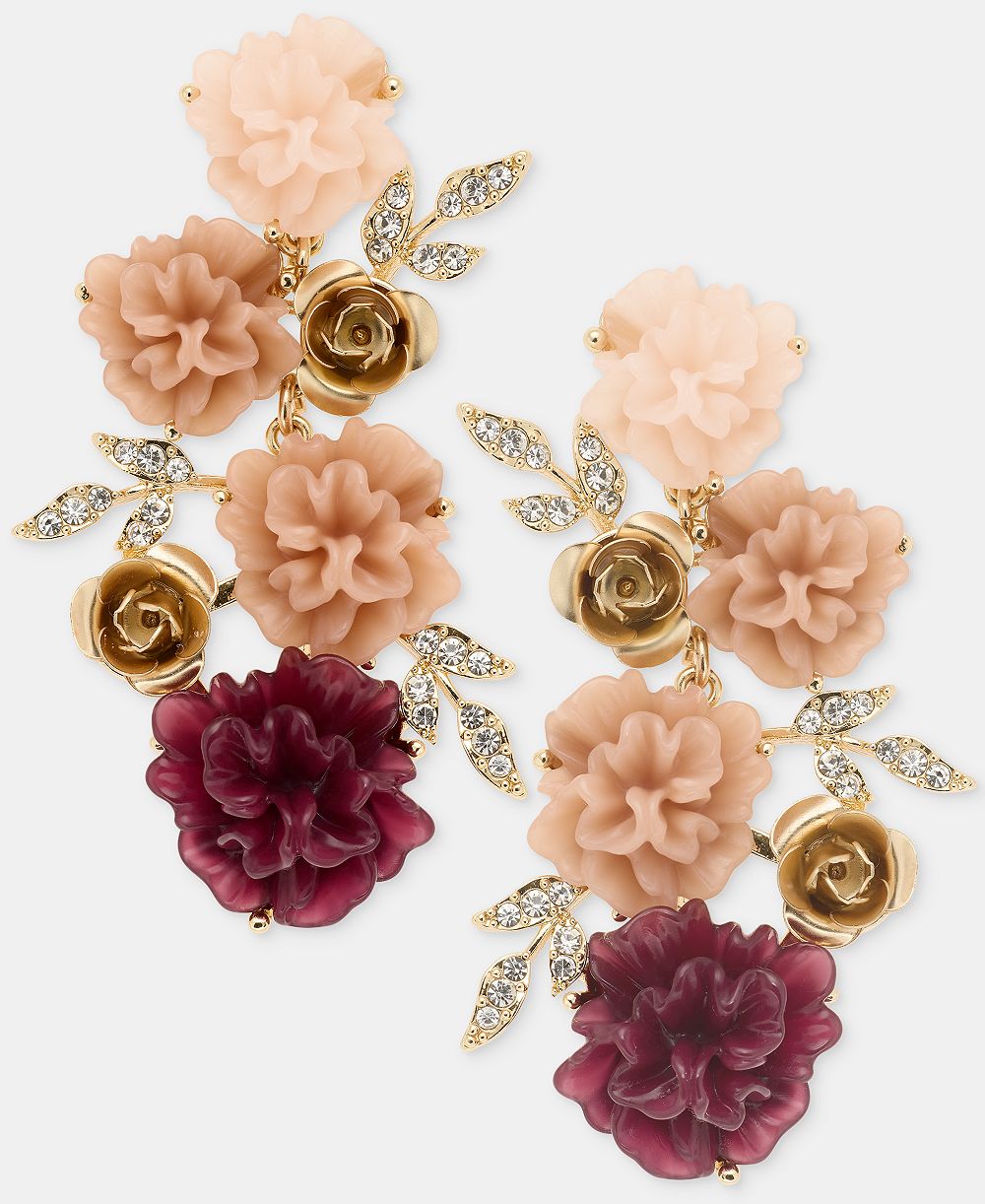 lonna & lilly Pavé Flower Cluster Linear Drop Earrings
