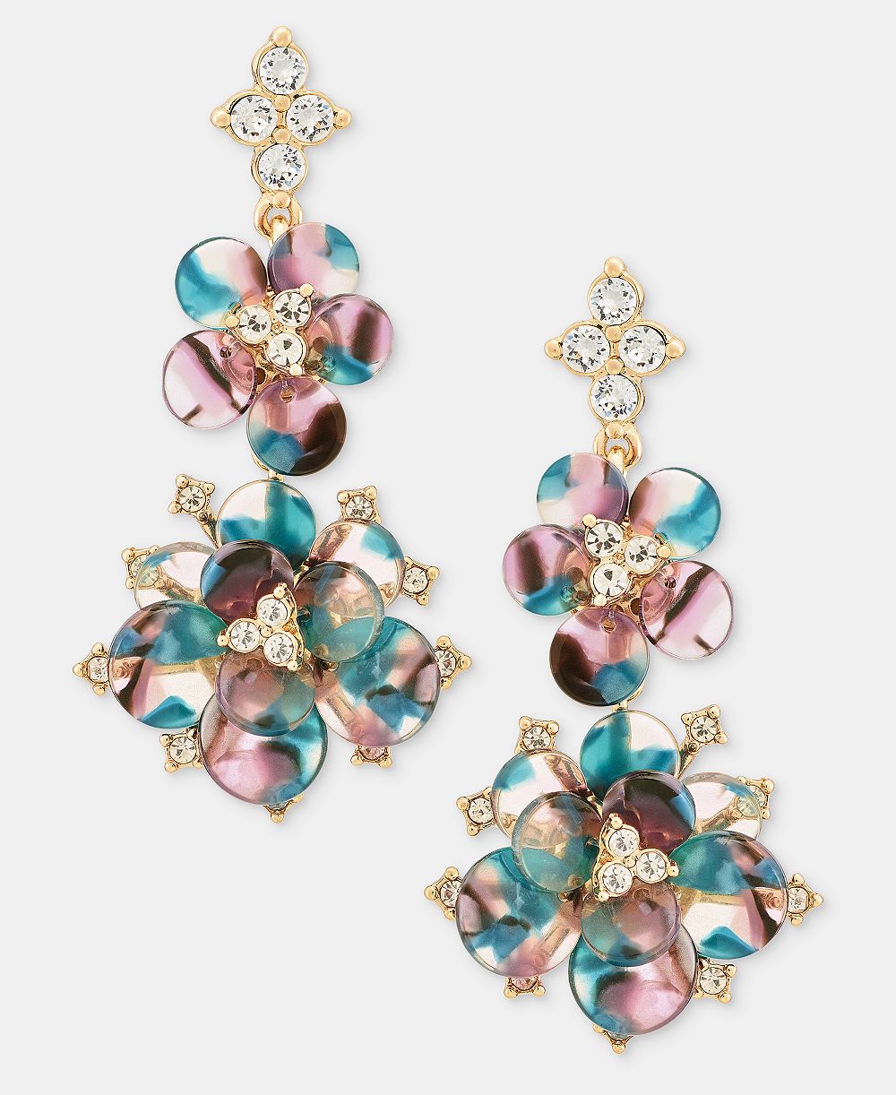 Lonna & Lilly Stone Flower Motif Linear Earrings