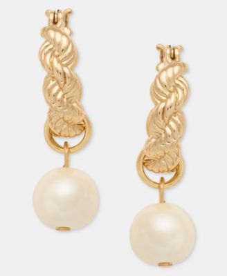 Серьги-кольцо Lauren Ralph Lauren с имитацией жемчуга и цепью из веревки
