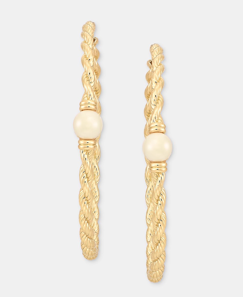 Серьги-кольца Lauren Ralph Lauren с имитацией жемчуга и цепью из веревки