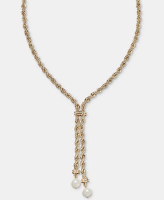 Ожерелье-лариат Lauren Ralph Lauren с имитацией жемчуга и цепью из шнура, 17"