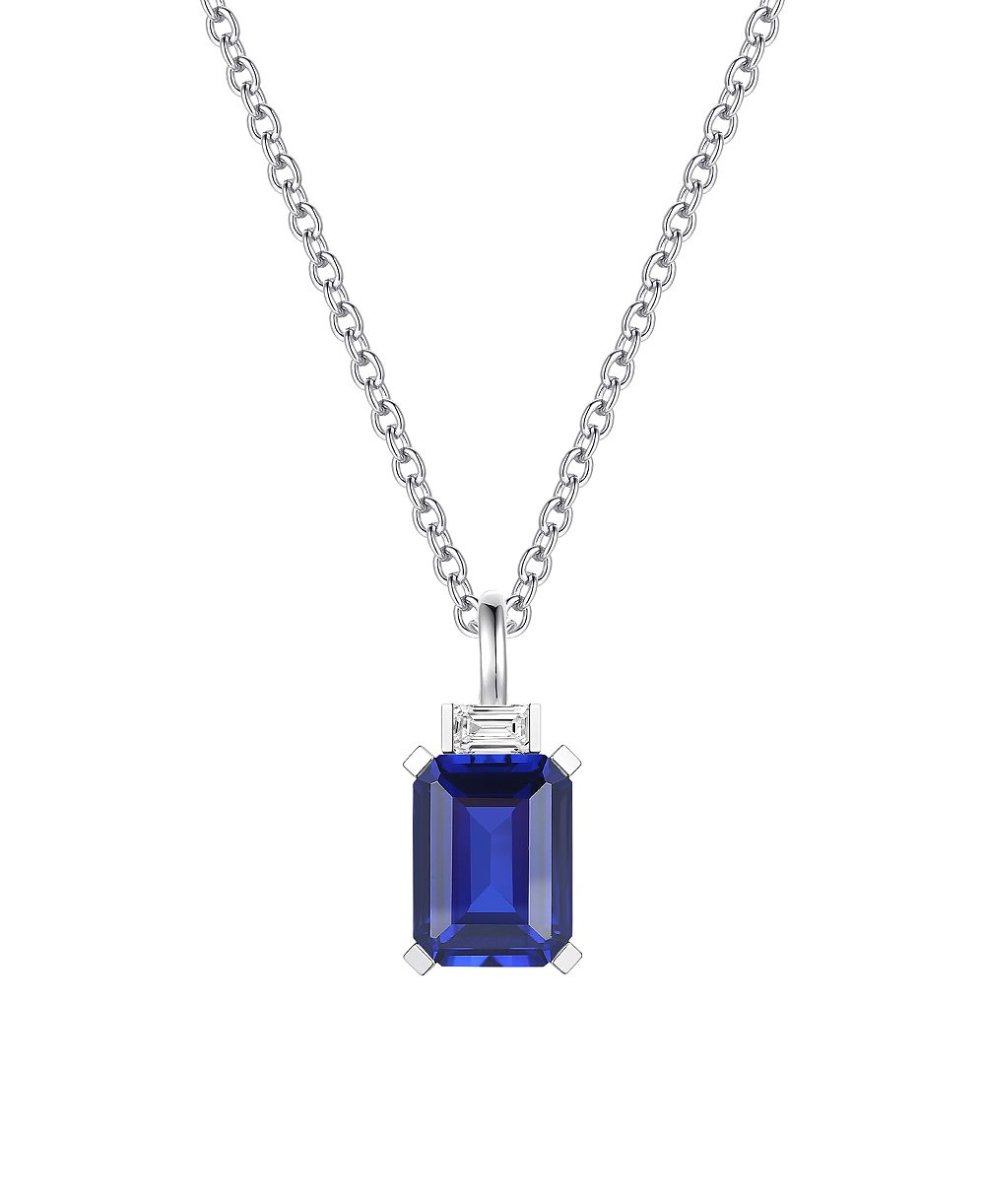 Подвеска ожерелье из выращенного в лаборатории сапфира (1-3/4 ct. t.w.) и белого сапфира (1/10 ct. t.w.) из стерлингового серебра
