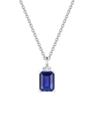 Подвеска ожерелье из выращенного в лаборатории сапфира (1-3/4 ct. t.w.) и белого сапфира (1/10 ct. t.w.) из стерлингового серебра
