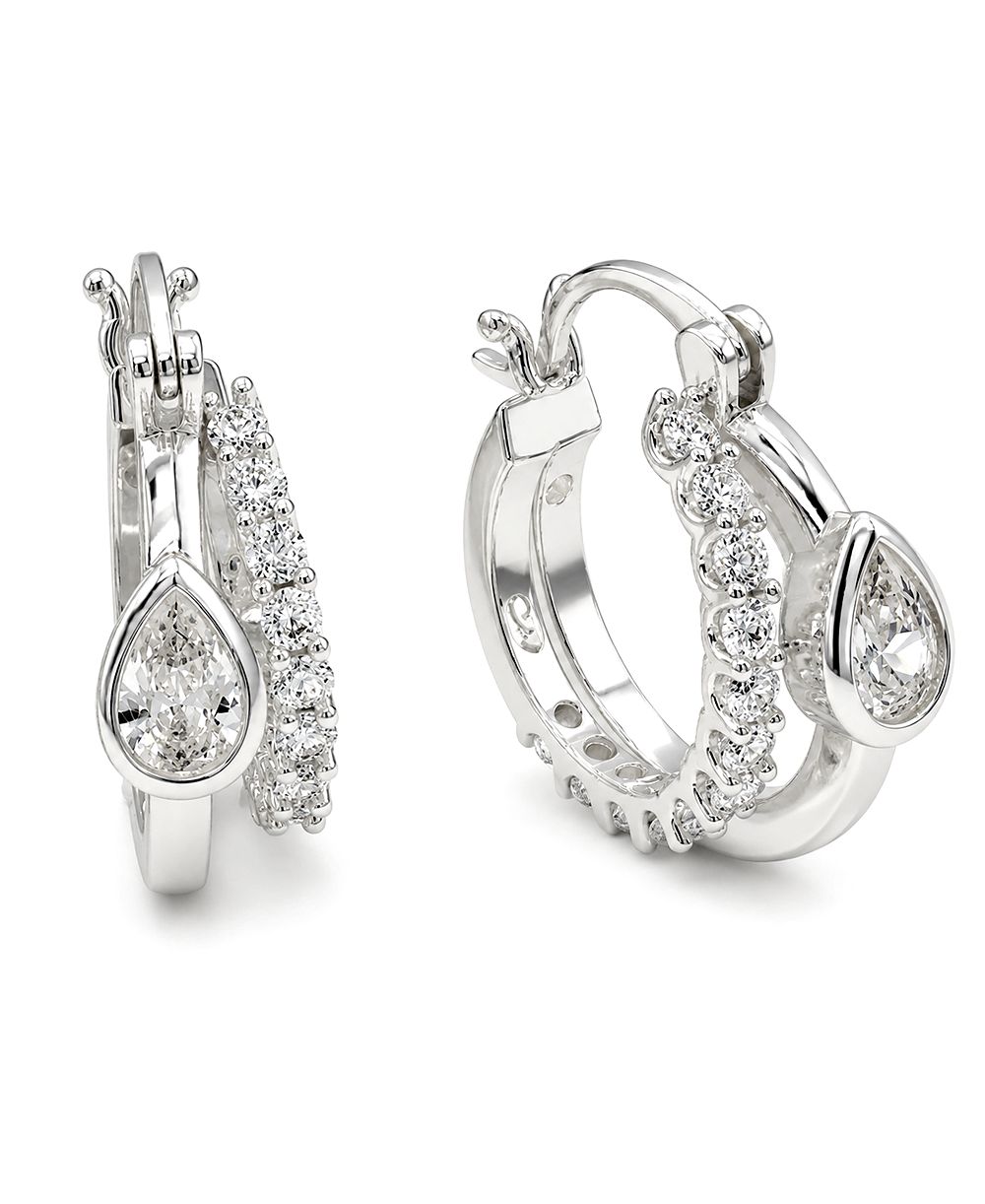 And Now This Cubic Zirconia Fine Silver-Tone Plated Double Hoop Earrings