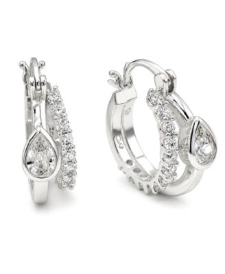 And Now This Cubic Zirconia Fine Silver-Tone Plated Double Hoop Earrings