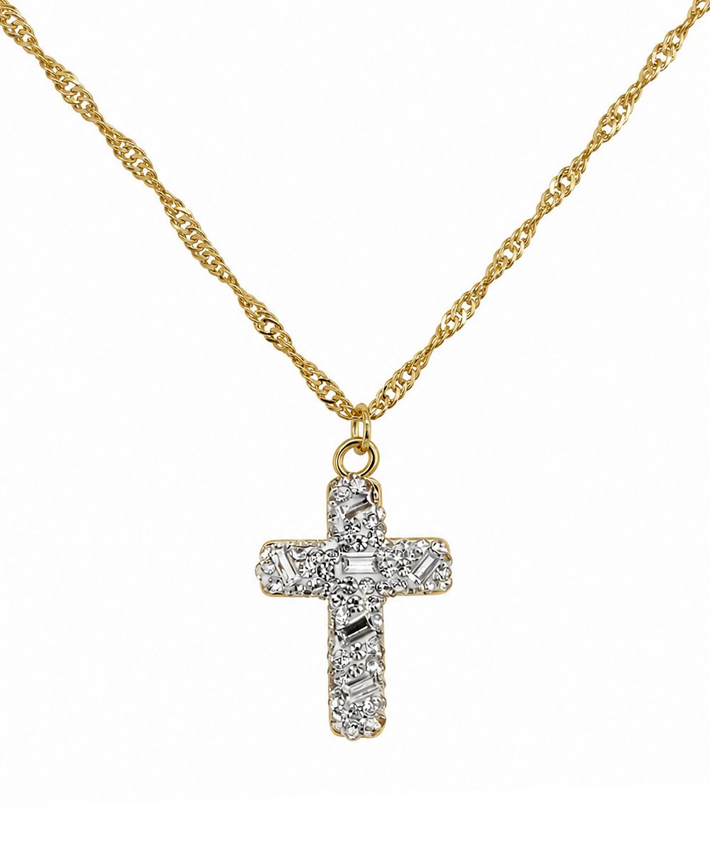 And Now This Crystal Gold-Tone Plated Composite Stone Pave Cross Pendant Necklace