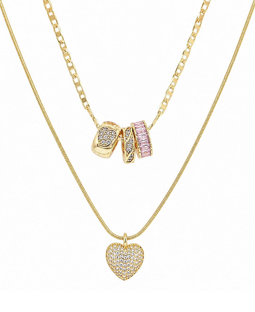 Ожерелье-подвеска And Now This Cubic Zirconia Gold-Tone Plated Multi Color Stone Double Layer Rondelle and Heart