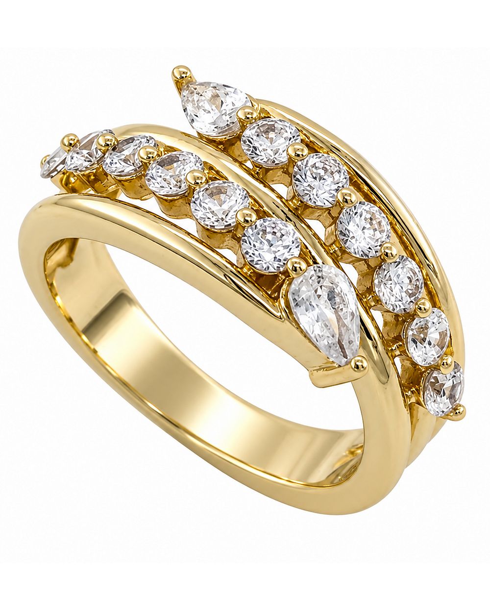 And Now This Cubic Zirconia Gold-Tone Plated Graduated Stone Bypass Ring