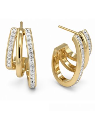 And Now This Crystal Gold-Tone Plated Triple Row Hoop Earrings