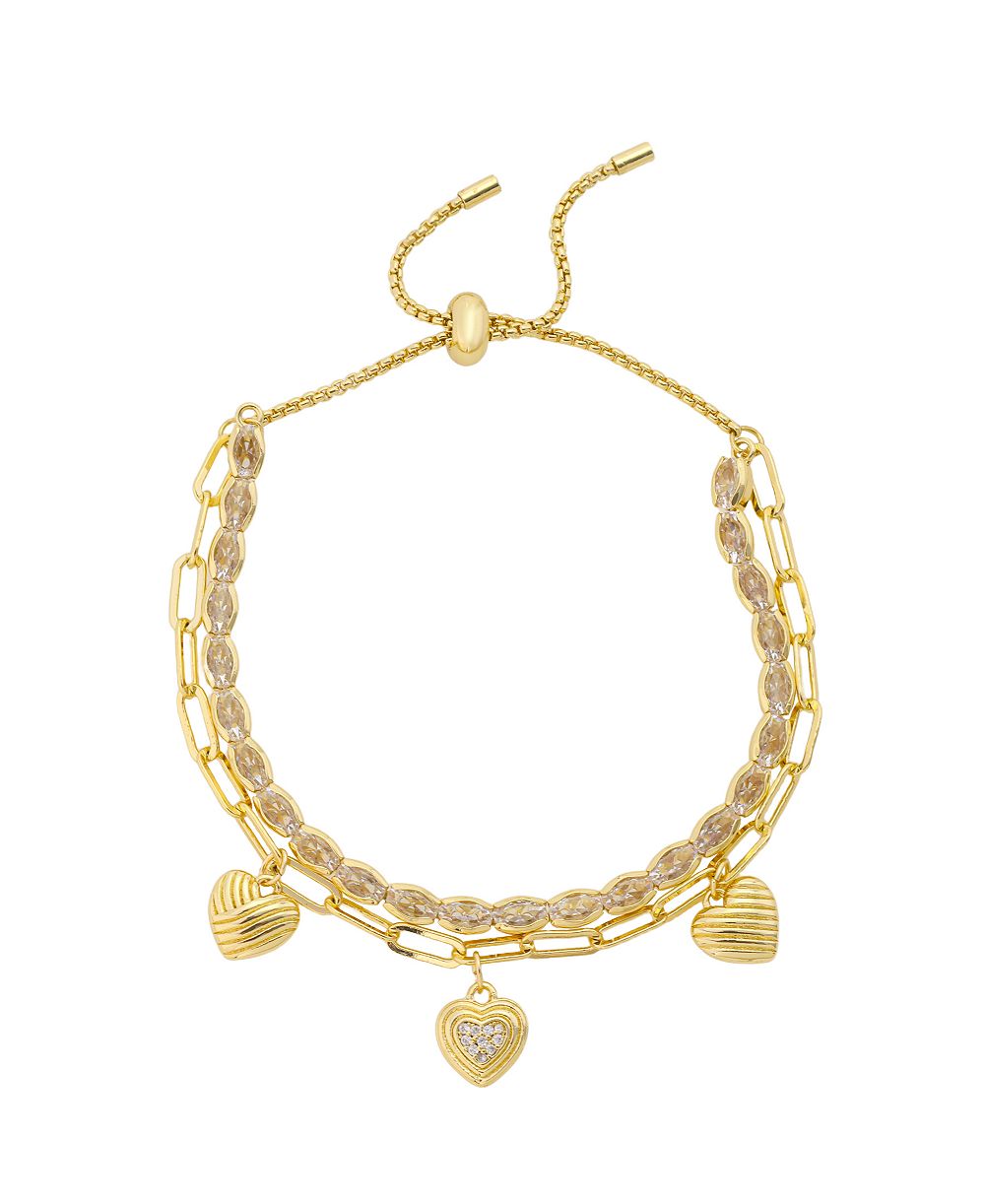 Браслет Unwritten Cubic Zirconia Gold-Plated Heart Charm Double Layer Bolo