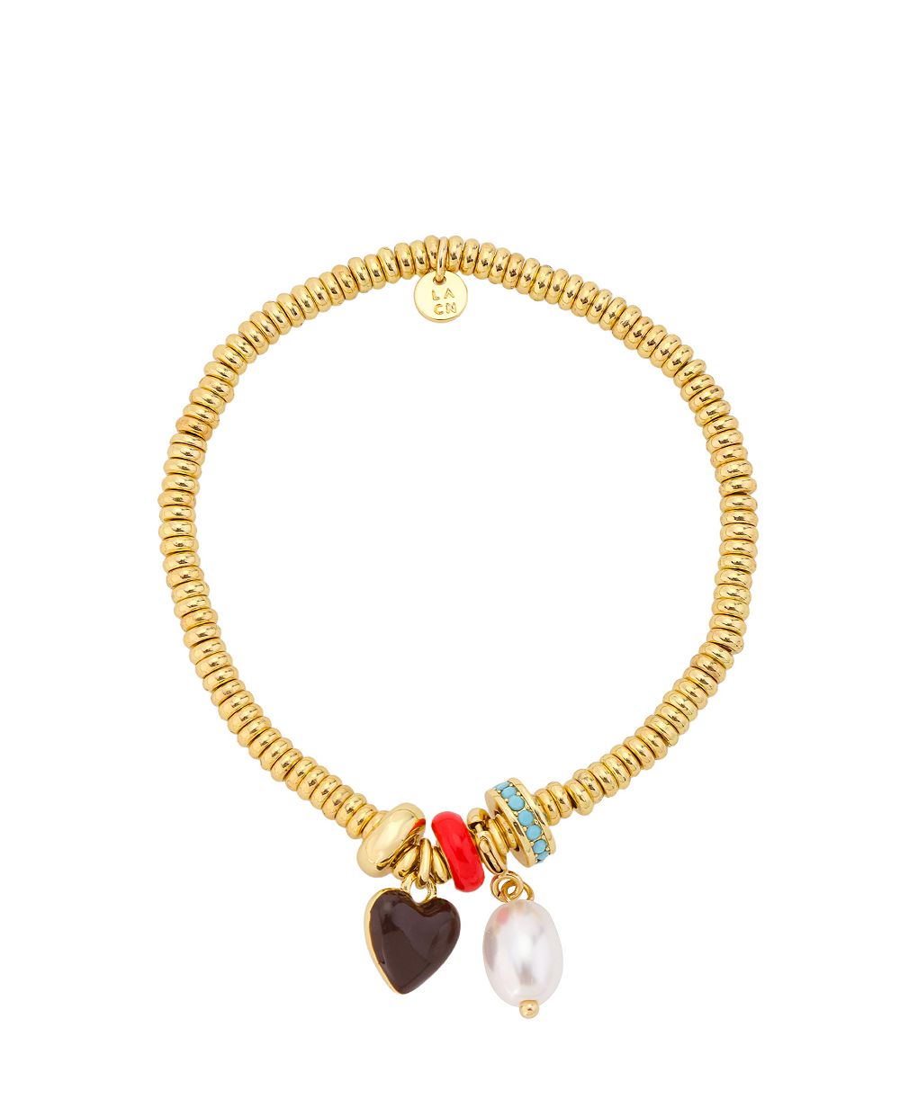 Браслет Unwritten Crystal Gold-Plated Beaded Heart Charm Stretch