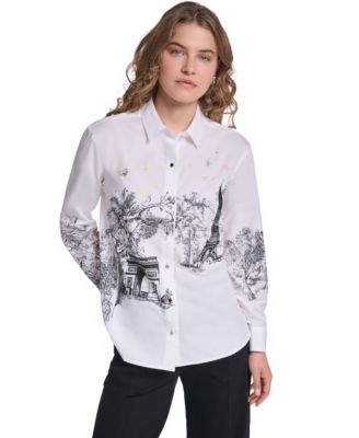 Рубашка KARL LAGERFELD PARIS Petite Parisian Graphics с длинным рукавом