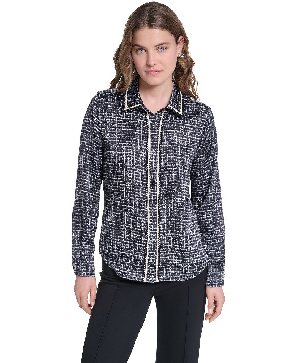 Женский топ KARL LAGERFELD PARIS Petite Print Tweed Trim