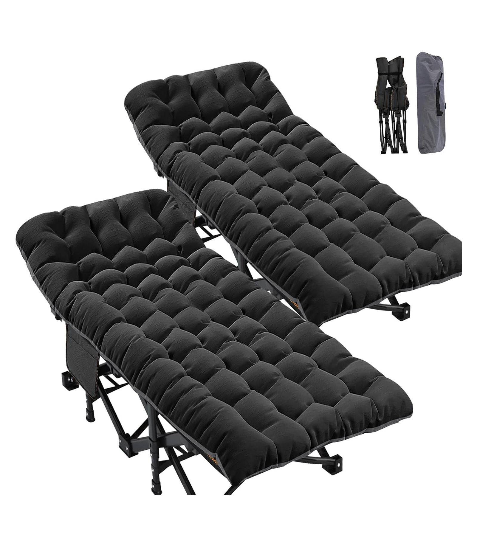 ABORON 2-Pack Folding Camping Cot with Mat: 75"x28". Heavy Duty 1200D Oxford Outdoor Bed for Adults with Carry Bag. Portable Travel Bed