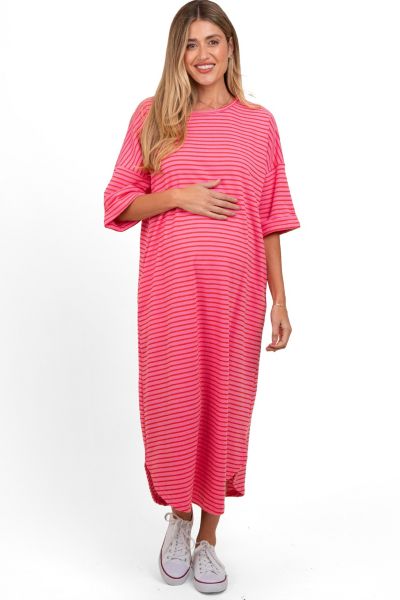 Pinkblush Women's Fuchsia Striped Terry Maxi Dress