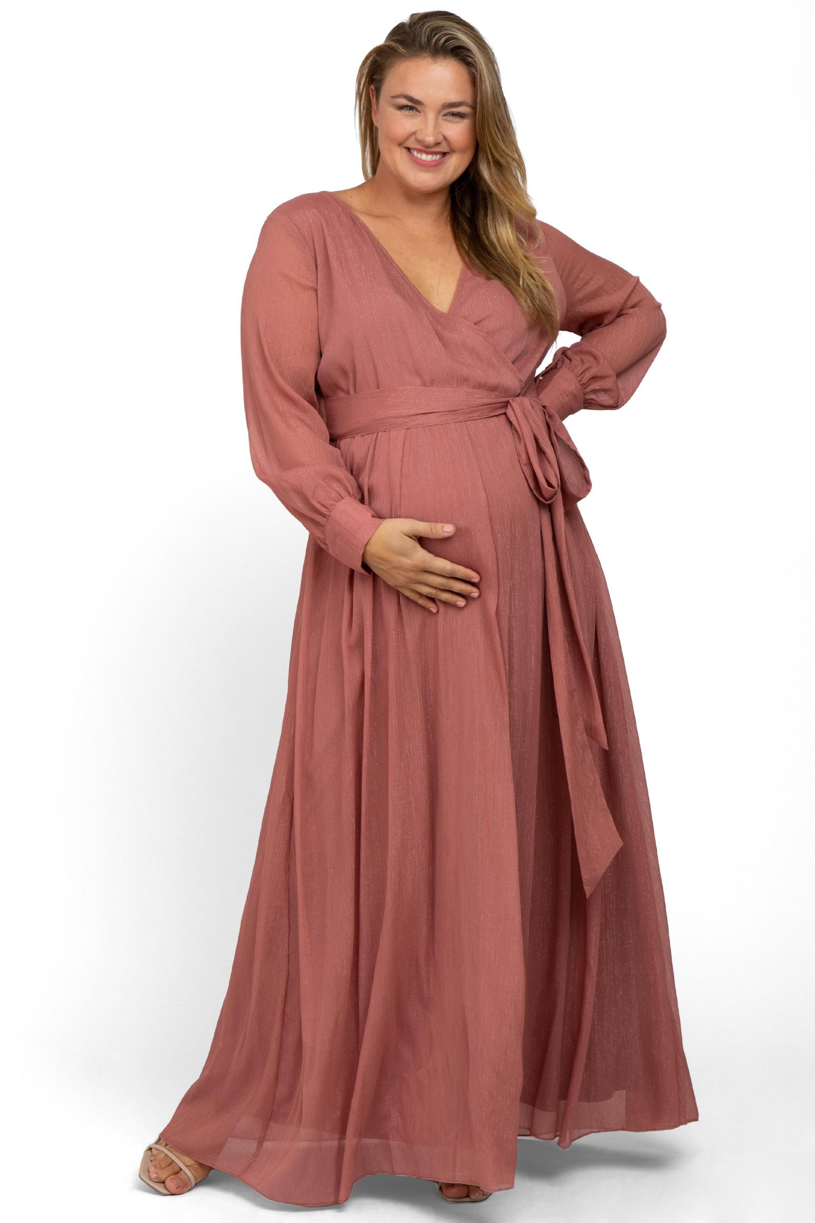 Платье Pinkblush Women's Maternity Metallic Chiffon Plus Maxi