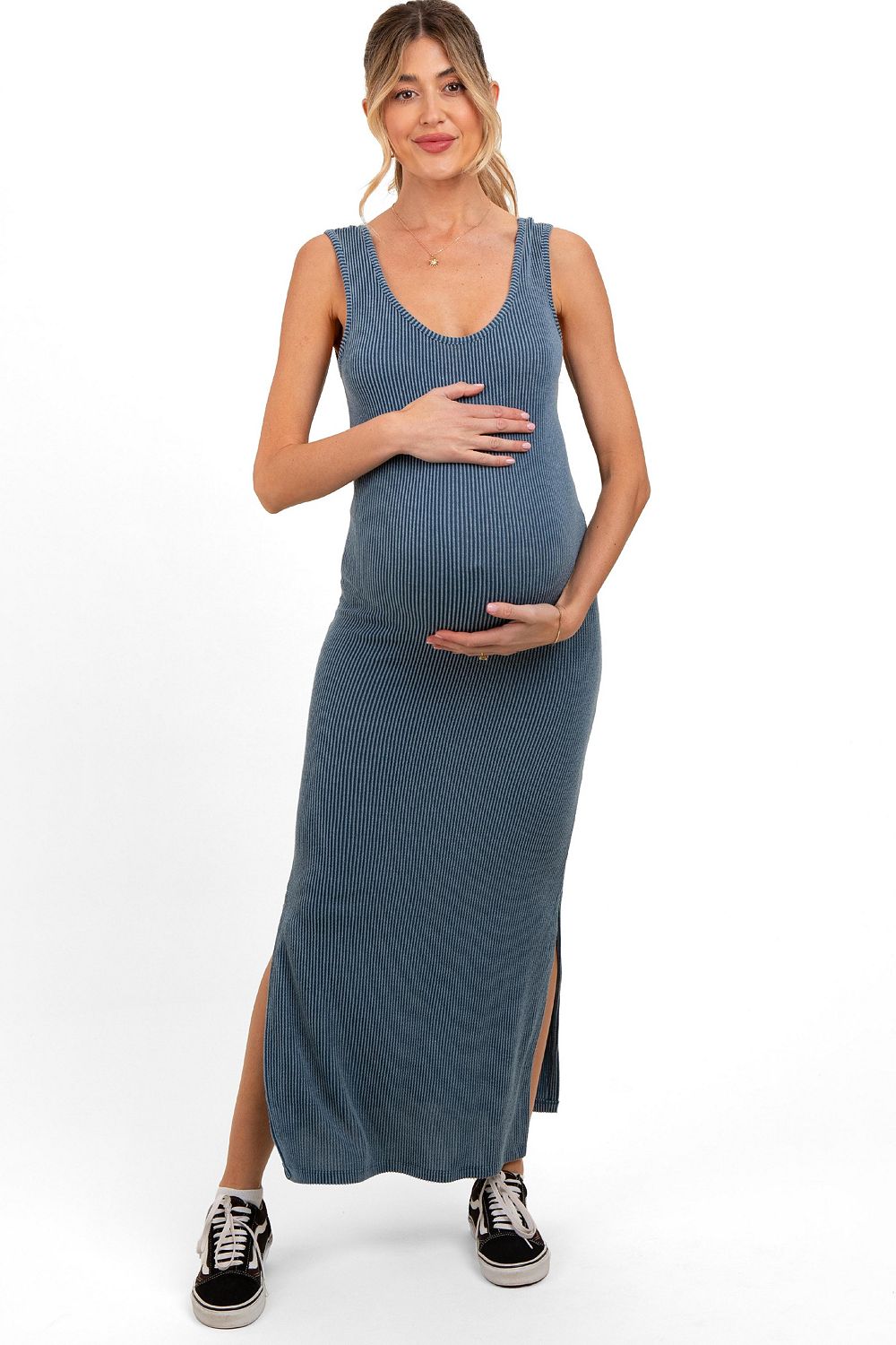 Pinkblush Women's Ribbed Side Slit Maxi Dress