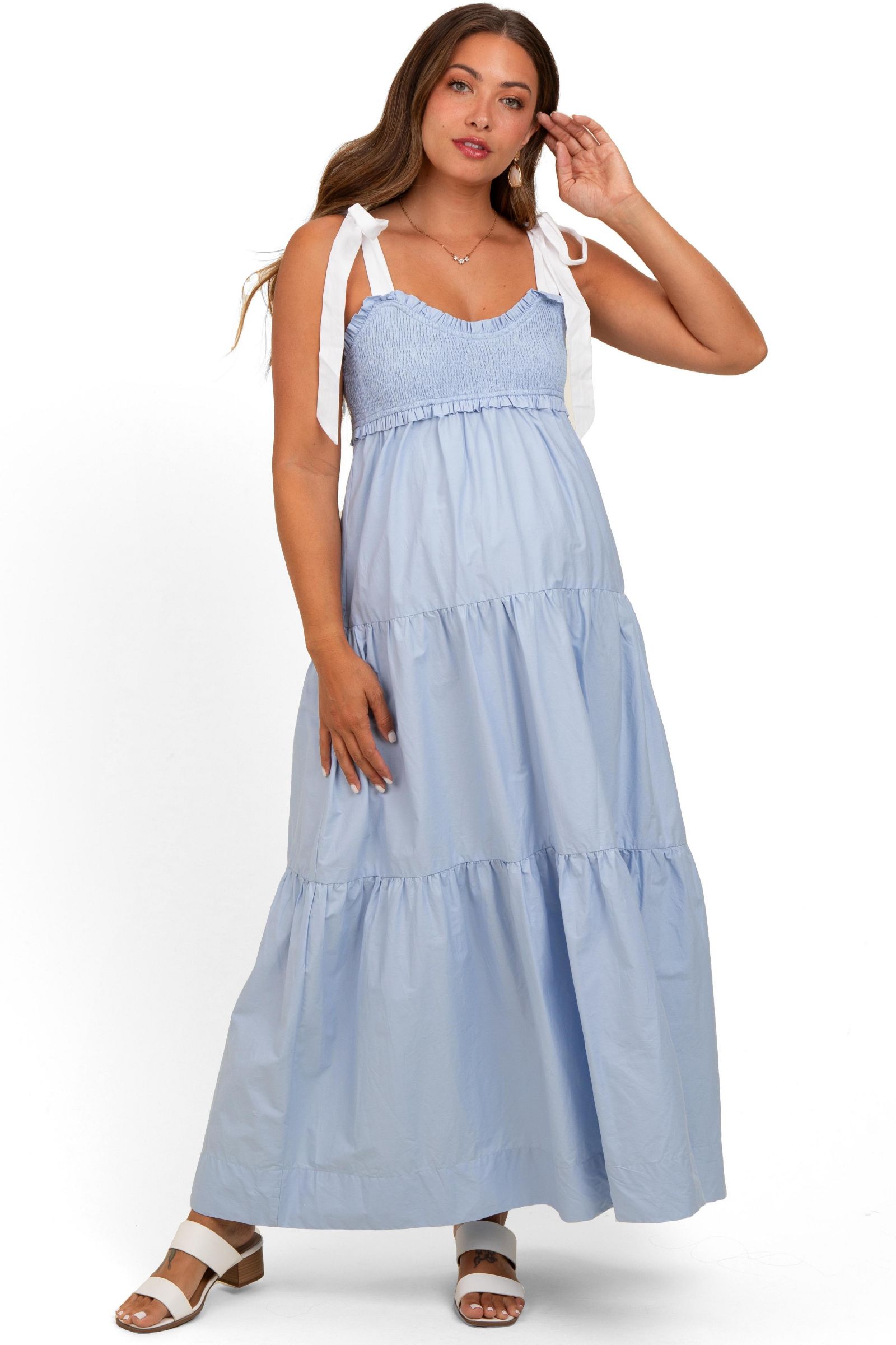 Pinkblush Women's Light Blue Contrast Shoulder Straps Maxi Dress