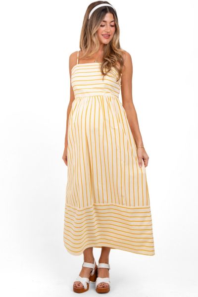 Pinkblush Women's Yellow Striped Sleeveless Maxi Dress