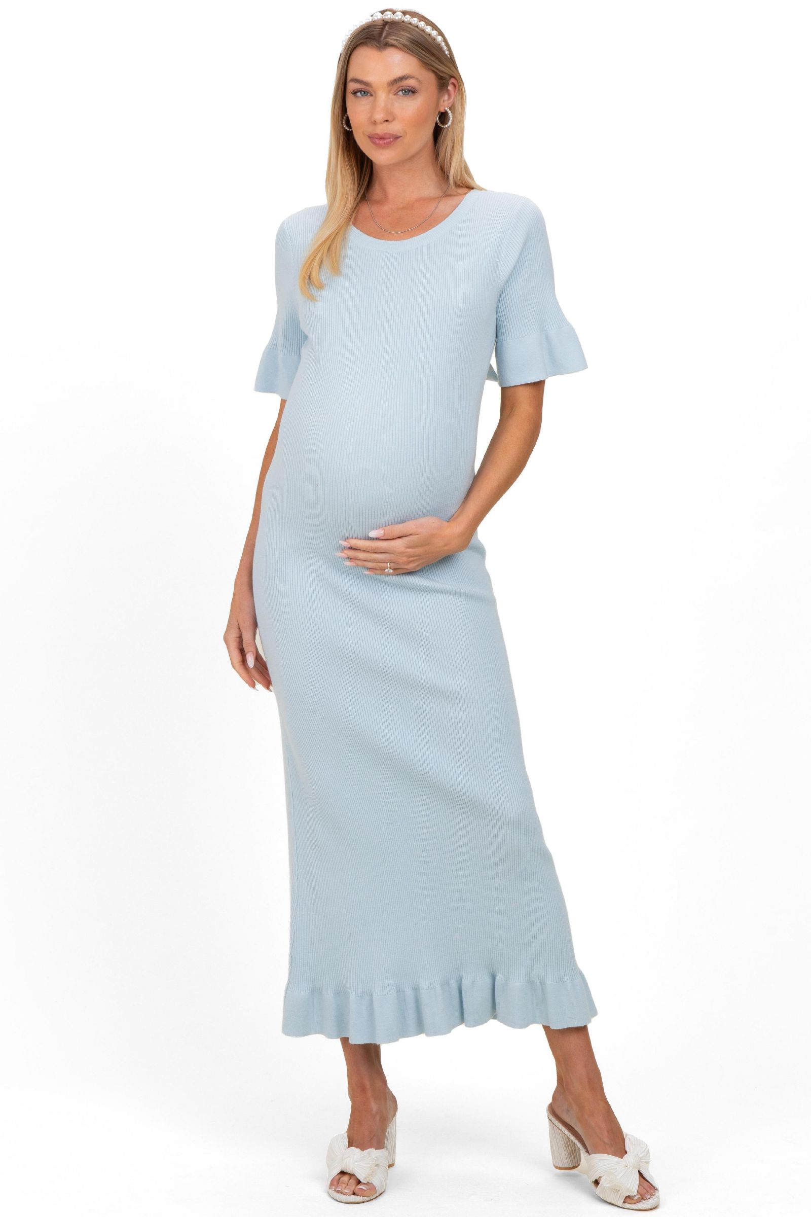 Pinkblush Women's Sky Ribbed Knit Bow Back Ruffle Accent Dress