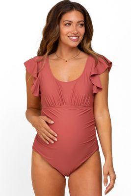Pinkblush Women's Rust Ruffle Shoulder Pleated Side One Piece Swimsuit