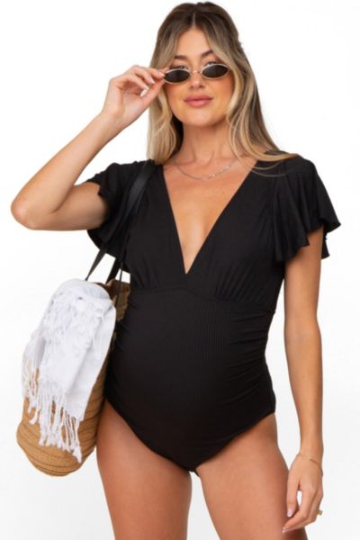 Pinkblush Women's Black Deep V-Neck Flounce One Piece Swimsuit