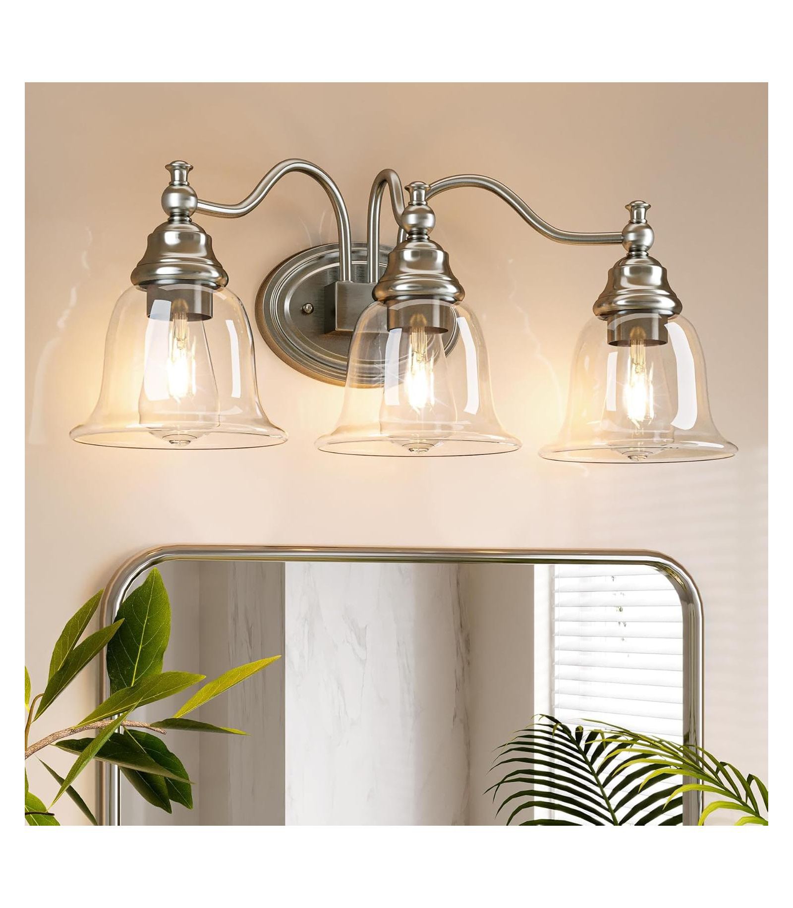 Tribesigns 3-Light Bathroom Light Fixtures, Modern Vanity Light with Clear Glass Shade, Bathroom Wall Lamp (Bulbs Not Included)