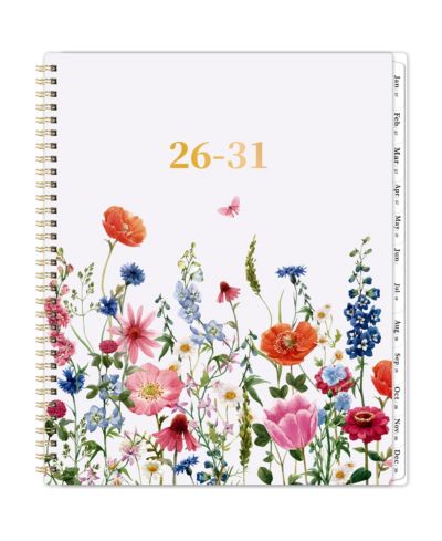 GNUADZ 2026-2031 5-Year Monthly Planner - Twin-Wire Bound, With Dividers, Pocket Design, Floral Pattern