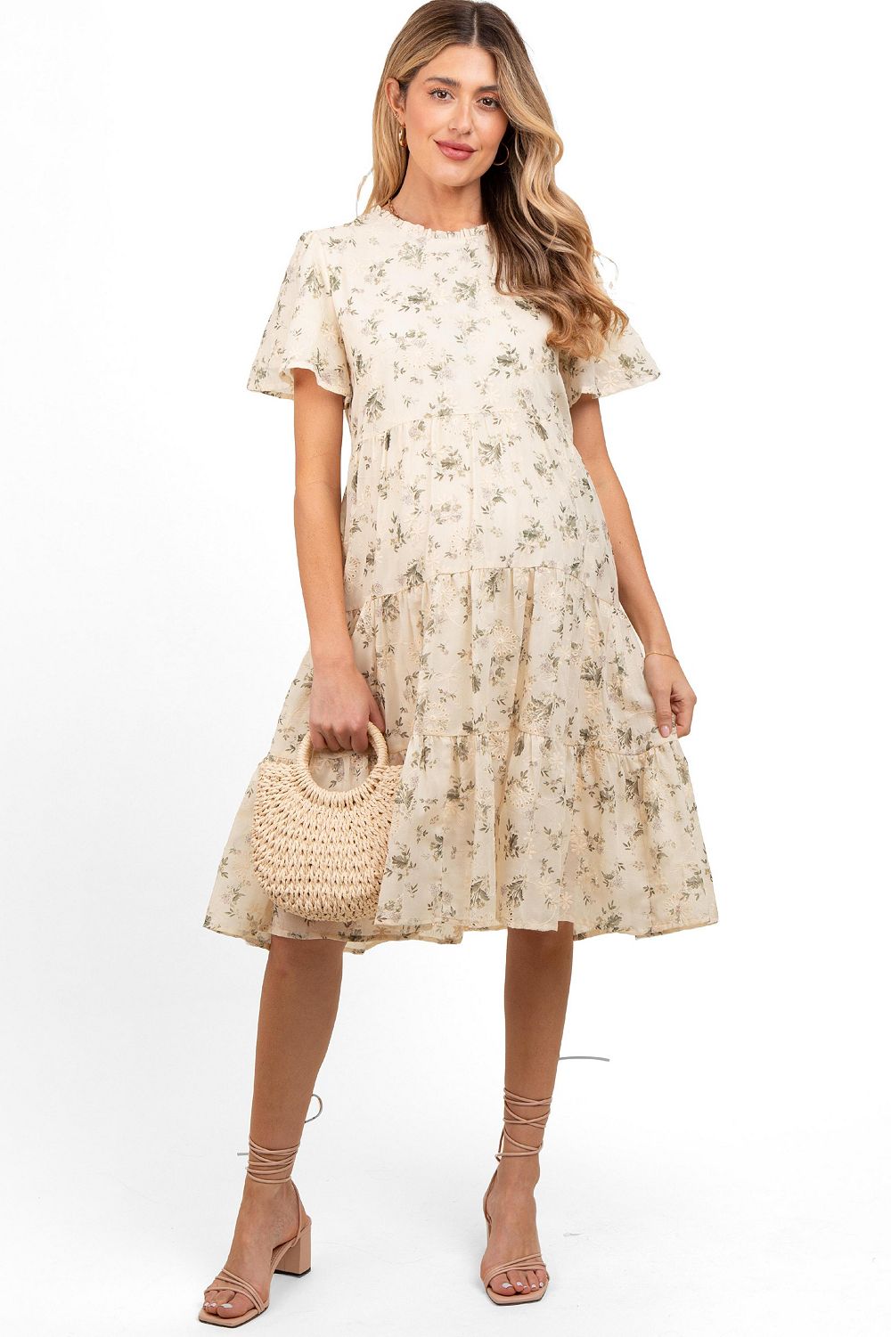 Женское платье Pinkblush Cream Floral Print Eyelet Lace