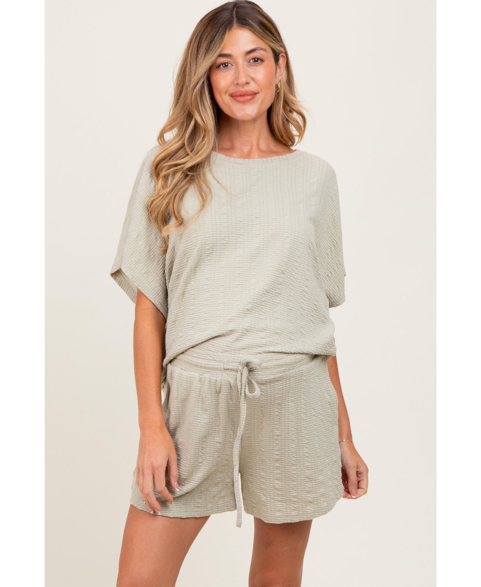 Pinkblush Women's Sage Textured Modal Knit Loose Fit Top and Shorts Set