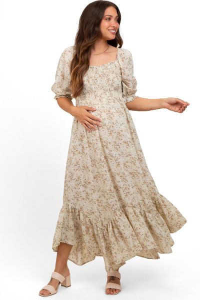 Pinkblush Women's Light Olive Smocked Handkerchief Hem Dress
