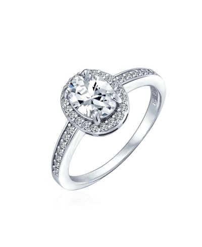 Кольцо Bling Jewelry Classic Halo Oval CZ Solitaire Promise с тонкой полосой из стерлингового серебра.925 с кубическим цирконием