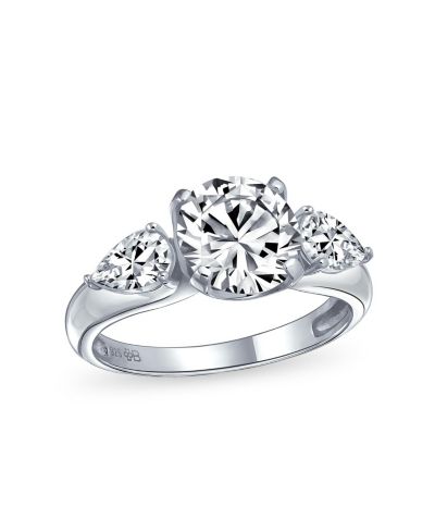 Bling Jewelry Timeless 3CT CZ Trillion Side Stones Cubic Zirconia Solitaire Round Promise Ring .925 Sterling Silver