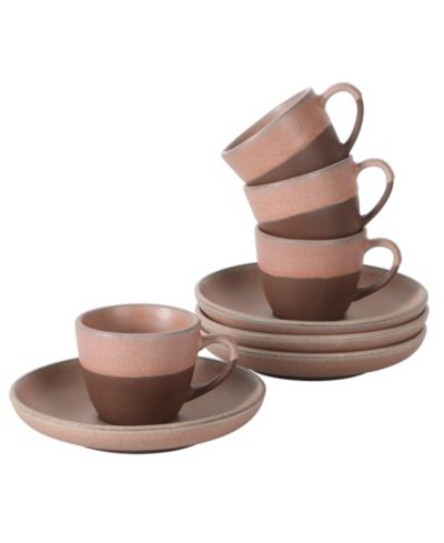 Gibson Home William Crest 8 Piece Cup and Saucer Set, 4piece 3.5oz Stoneware Cups and 4 piece5.5" Saucers