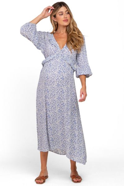 Женское платье Pinkblush Blue Floral Ruffle V-Neck Midi