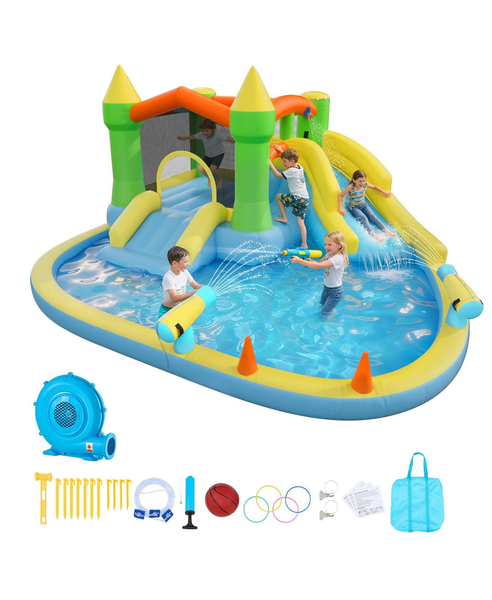Mecale Надувной водный игровой комплекс с горкой и бассейном, 12.5 x 13.1 Feet