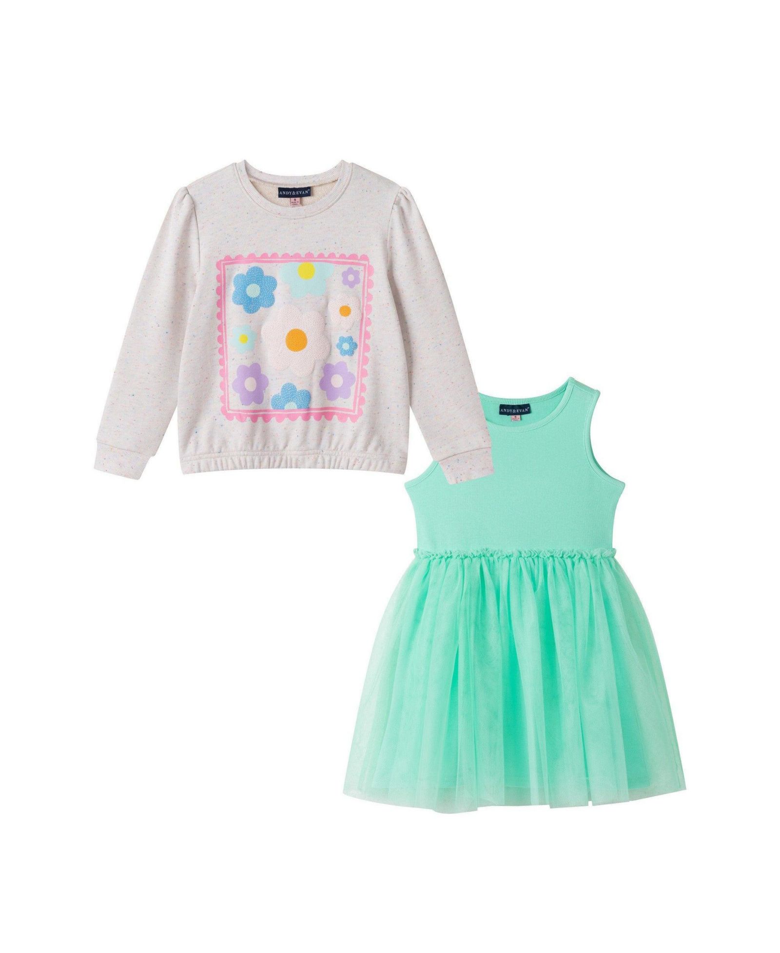 Andy & Evan Детский Chenille Floral Sweatshirt and Tulle Tank Dress Set