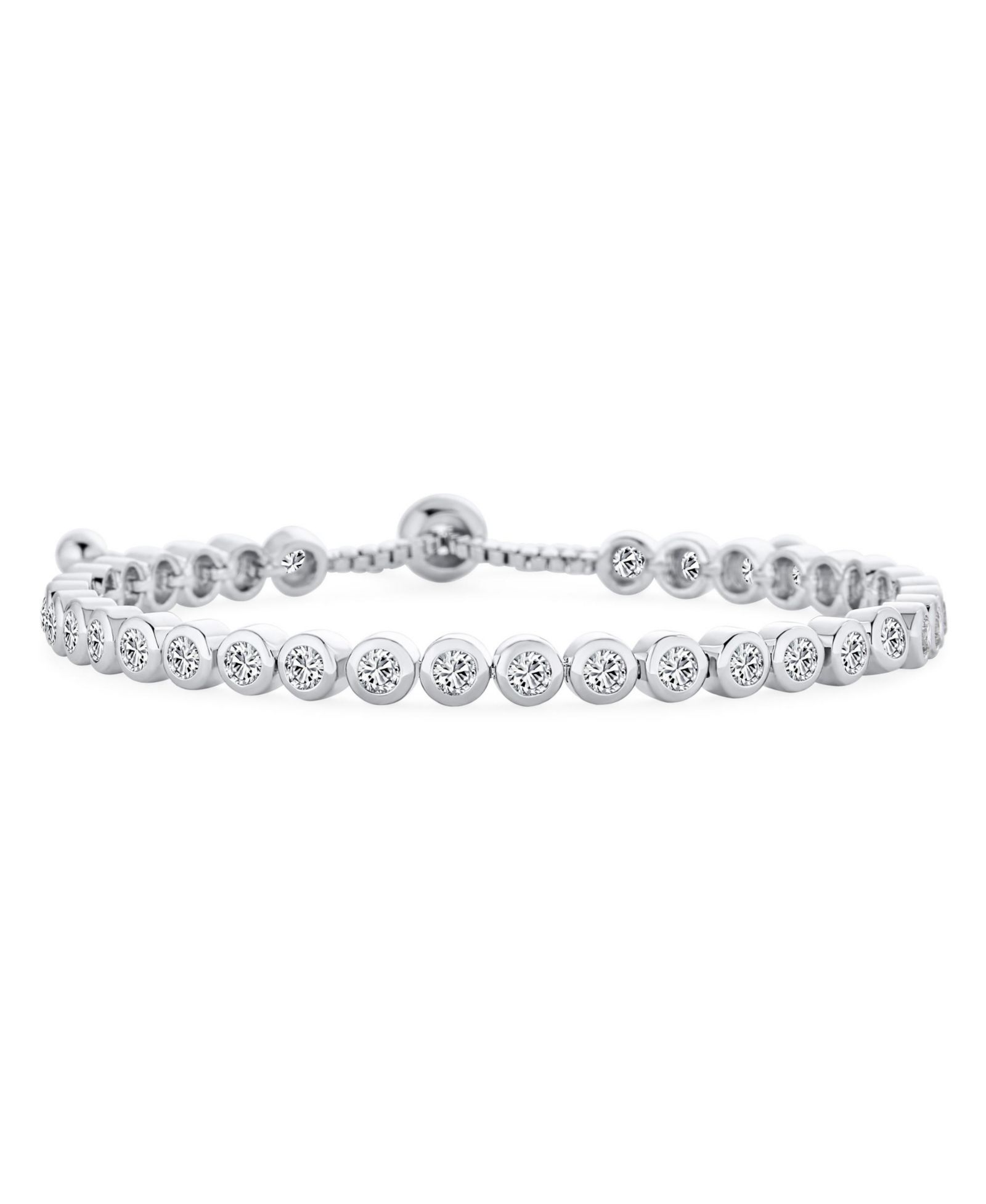 Bling Jewelry Cubic Zirconia Circlet Bubble CZ Bezel Set Slender Tennis Bolo Bracelet Adjustable Slide 6-8"