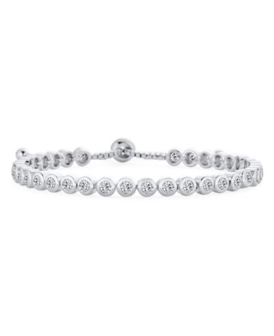 Bling Jewelry Cubic Zirconia Circlet Bubble CZ Bezel Set Slender Tennis Bolo Bracelet Adjustable Slide 6-8"