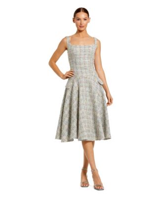 Mac Duggal Women's Boucle Sleeveless Drop Waist Fit-and-Flare Midi Dress